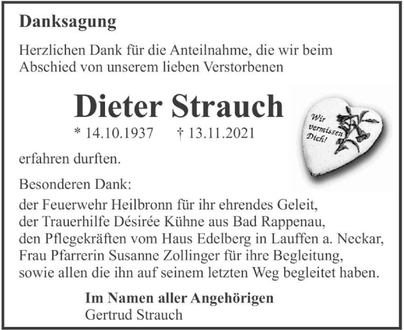  Traueranzeige für Dieter Strauch vom 04.12.2021 aus GESAMT