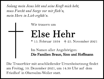 Traueranzeige von Else Hehr von GESAMT