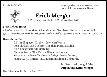 Traueranzeige von Erich Mezger von GESAMT