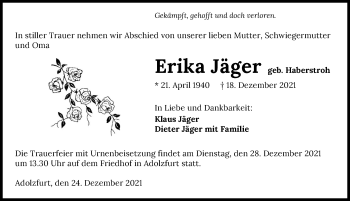 Traueranzeige von Erika Jäger von GESAMT