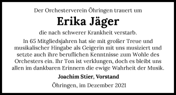 Traueranzeige von Erika Jäger von GESAMT