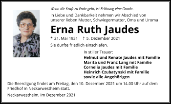 Traueranzeige von Erna Ruth Jaudes von GESAMT