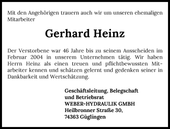 Traueranzeige von Gerhard Heinz von GESAMT