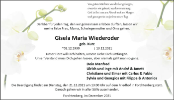 Traueranzeige von Gisela Wiederoder von GESAMT