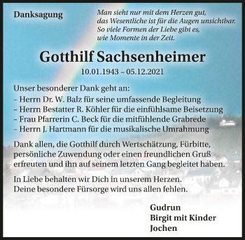 Traueranzeige von Gotthilf Sachsenheimer von GESAMT