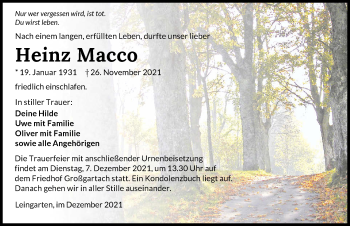 Traueranzeige von Heinz Macco von GESAMT