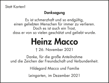 Traueranzeige von Heinz Macco von GESAMT