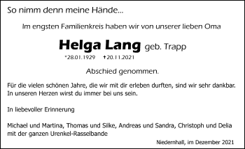 Traueranzeige von Helga Lang von GESAMT
