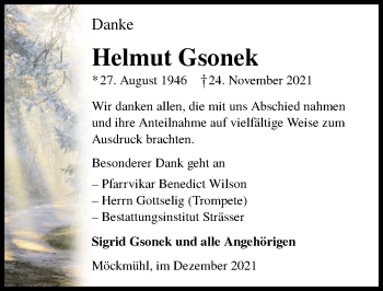 Traueranzeige von Helmut Gsonek von GESAMT