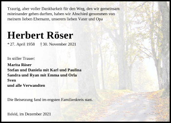Traueranzeige von Herbert Röser von GESAMT