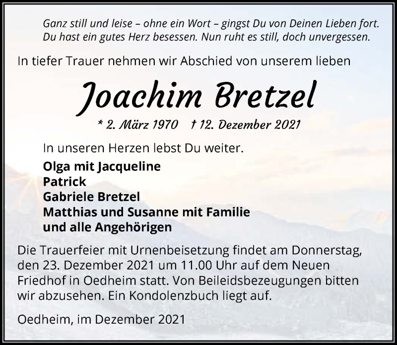  Traueranzeige für Joachim Bretzel vom 18.12.2021 aus GESAMT