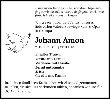 Traueranzeige von Johann Amon von GESAMT