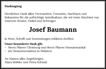 Traueranzeige von Josef Baumann von GESAMT