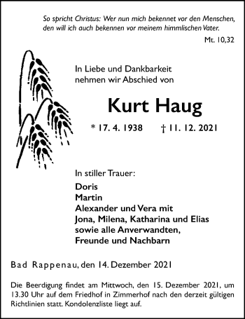 Traueranzeige von Kurt Haug von GESAMT