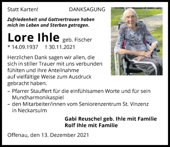 Traueranzeige von Lore Ihle von GESAMT
