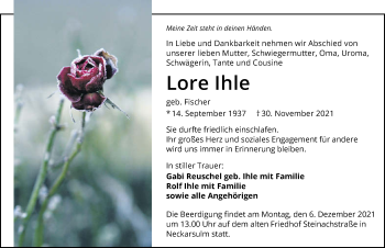 Traueranzeige von Lore Ihle von GESAMT