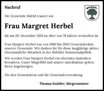 Traueranzeige von Margret Herbel von GESAMT