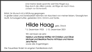 Traueranzeige von Mathilde Haag von GESAMT