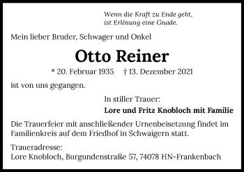 Traueranzeige von Otto Reiner von GESAMT