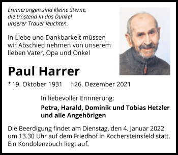 Traueranzeige von Paul Harrer von GESAMT