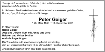 Traueranzeige von Peter Geiger von GESAMT