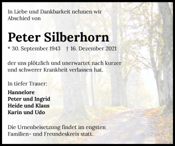 Traueranzeige von Peter Silberhorn von GESAMT