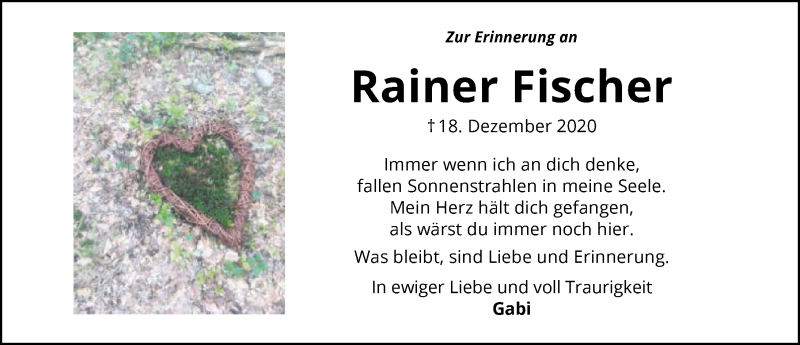  Traueranzeige für Rainer Fischer vom 18.12.2021 aus GESAMT