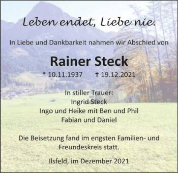 Traueranzeige von Rainer Steck von GESAMT