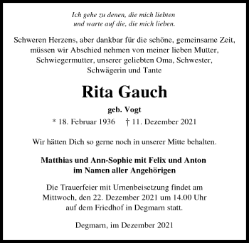 Traueranzeige von Rita Gauch von GESAMT