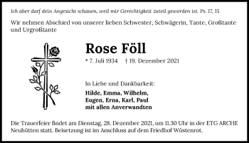 Traueranzeige von Rose Föll von GESAMT
