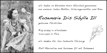 Traueranzeige von Rosemarie Iris Sibylle Ill von GESAMT