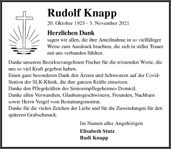 Traueranzeige von Rudolf Knapp von GESAMT
