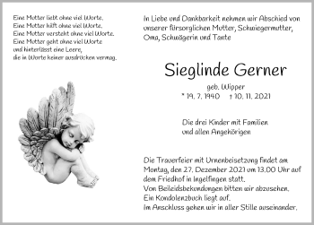 Traueranzeige von Sieglinde Gerner von GESAMT