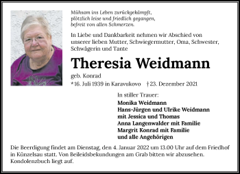 Traueranzeige von Theresia Weidmann von GESAMT