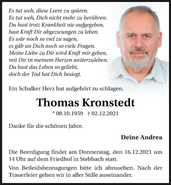 Traueranzeige von Thomas Kronstedt