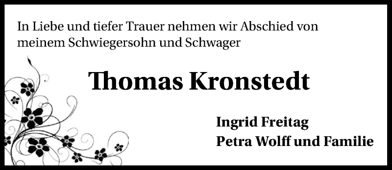  Traueranzeige für Thomas Kronstedt vom 11.12.2021 aus GESAMT