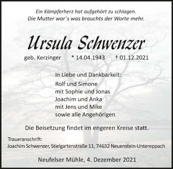 Traueranzeige von Ursula Schwenzer von GESAMT