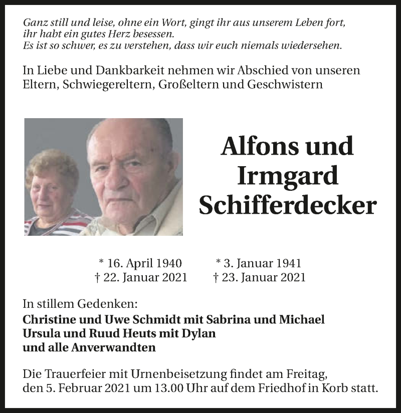  Traueranzeige für Alfons Schifferdecker vom 03.02.2021 aus GESAMT