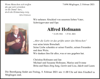 Traueranzeige von Alfred Hofmann von GESAMT