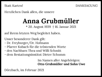 Traueranzeige von Anna Grubmüller von GESAMT