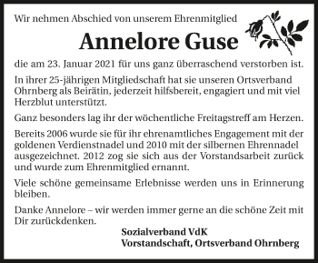 Traueranzeige von Annelore Guse von GESAMT