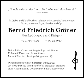 Traueranzeige von Bernd Friedrich Gröner von GESAMT
