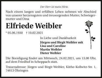 Traueranzeige von Elfriede Weibler von GESAMT