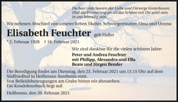 Traueranzeige von Elisabeth Feuchter von GESAMT