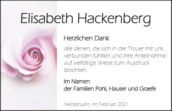 Traueranzeige von Elisabeth Hackenberg von GESAMT