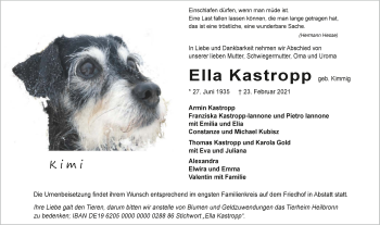 Traueranzeige von Ella Kastropp von GESAMT