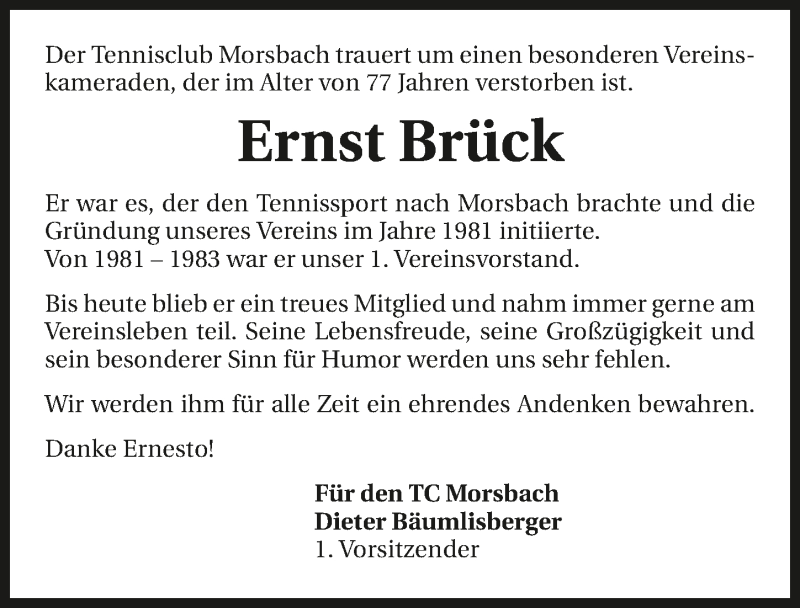  Traueranzeige für Ernst Brück vom 27.02.2021 aus GESAMT