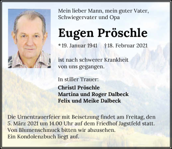 Traueranzeige von Eugen Pröschle von GESAMT