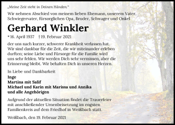 Traueranzeige von Gerhard Winkler von GESAMT