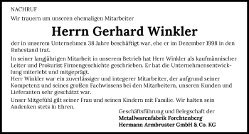 Traueranzeige von Gerhard Winkler von GESAMT